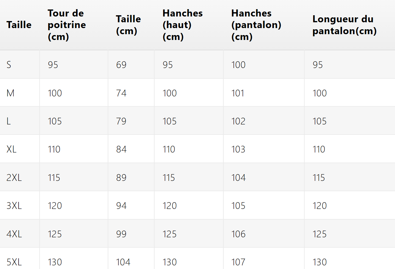 Size chart