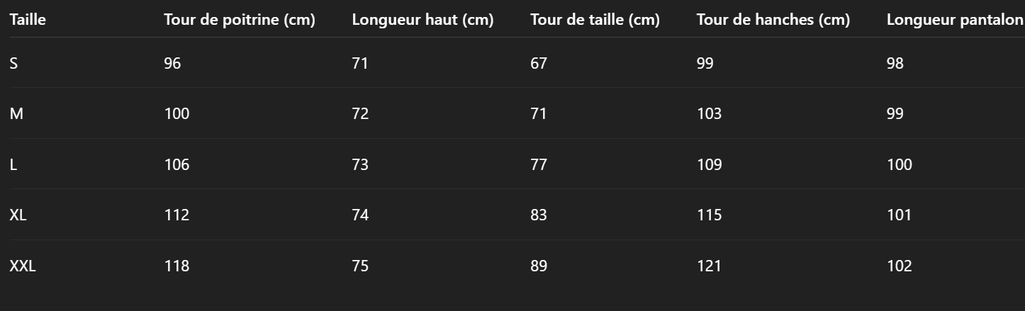 Size chart