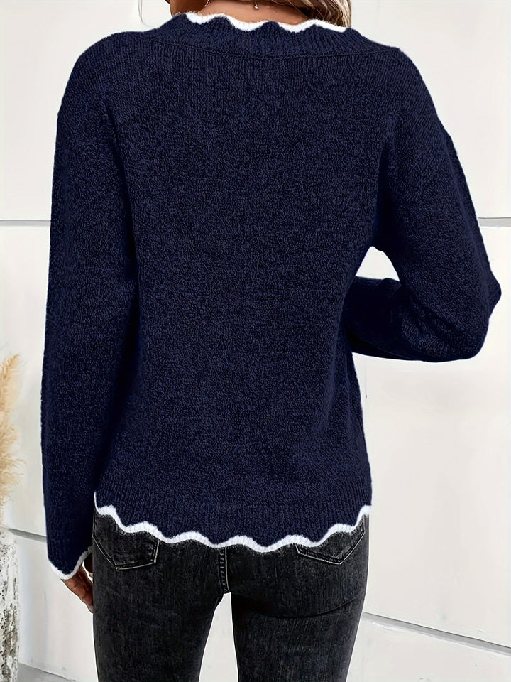 Éléonore™ | Pull Col V Festonné